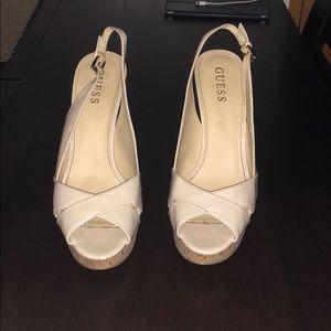 Guess Tan sling back peep toe heels